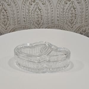 Vintage Cottagecore Double Heart Glass Trinket Box Home Decor Jewelry Catchall